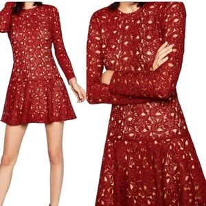 New Zara Deep Red Crochet Lace Blogger Fav Mini Dress Party Celebration Viral